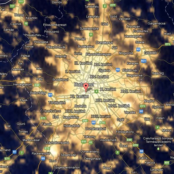 Budapest fényszennyezettségi térképe